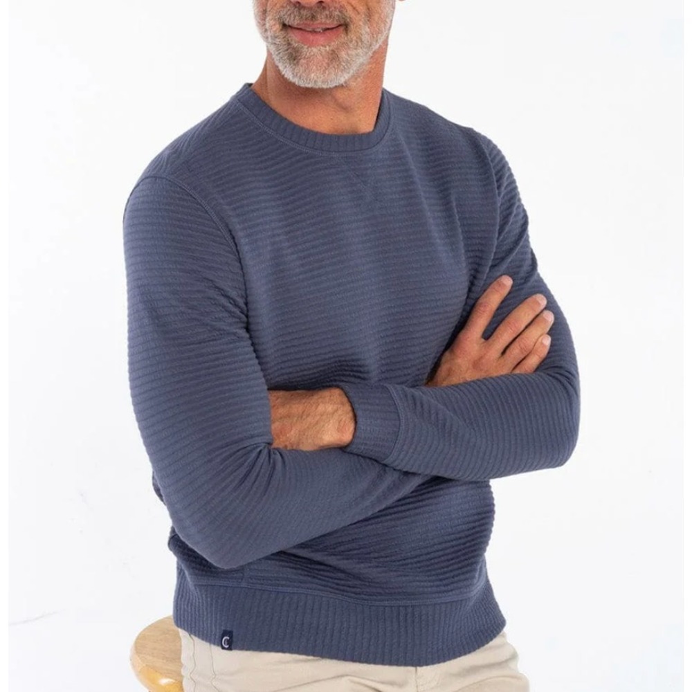 Criquet Quilted Crew Sweatshirt Ink Blue Size Large Minimalist Golf Ribbed a